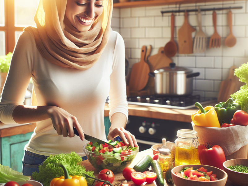 Preparando uma salada colorida e nutritiva